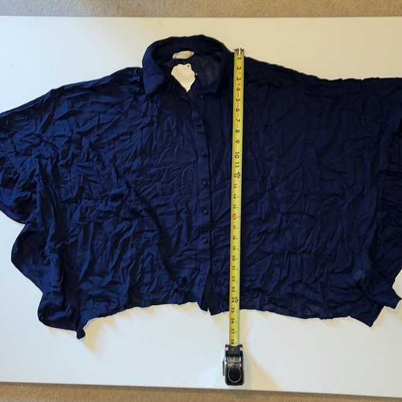 M altar'd state cape blouse womens shirt navy blue button up rayon collar $59 - Picture 5 of 9
